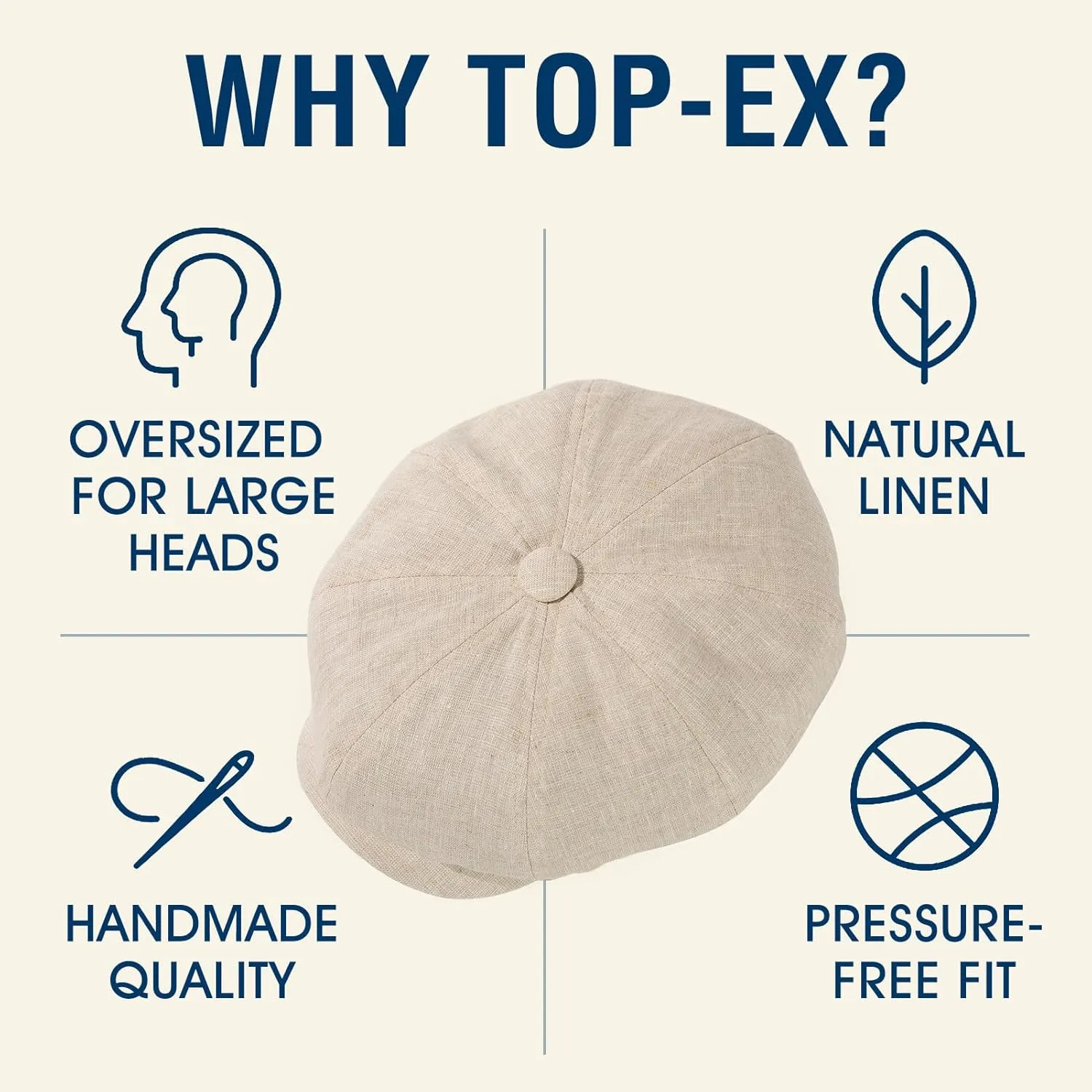 Oversized XL XXL Natural Linen Flat Cap Lightweight 8 Panel Summer Cooling Eco-Friendly Newsboy Hat Golf Outdoor