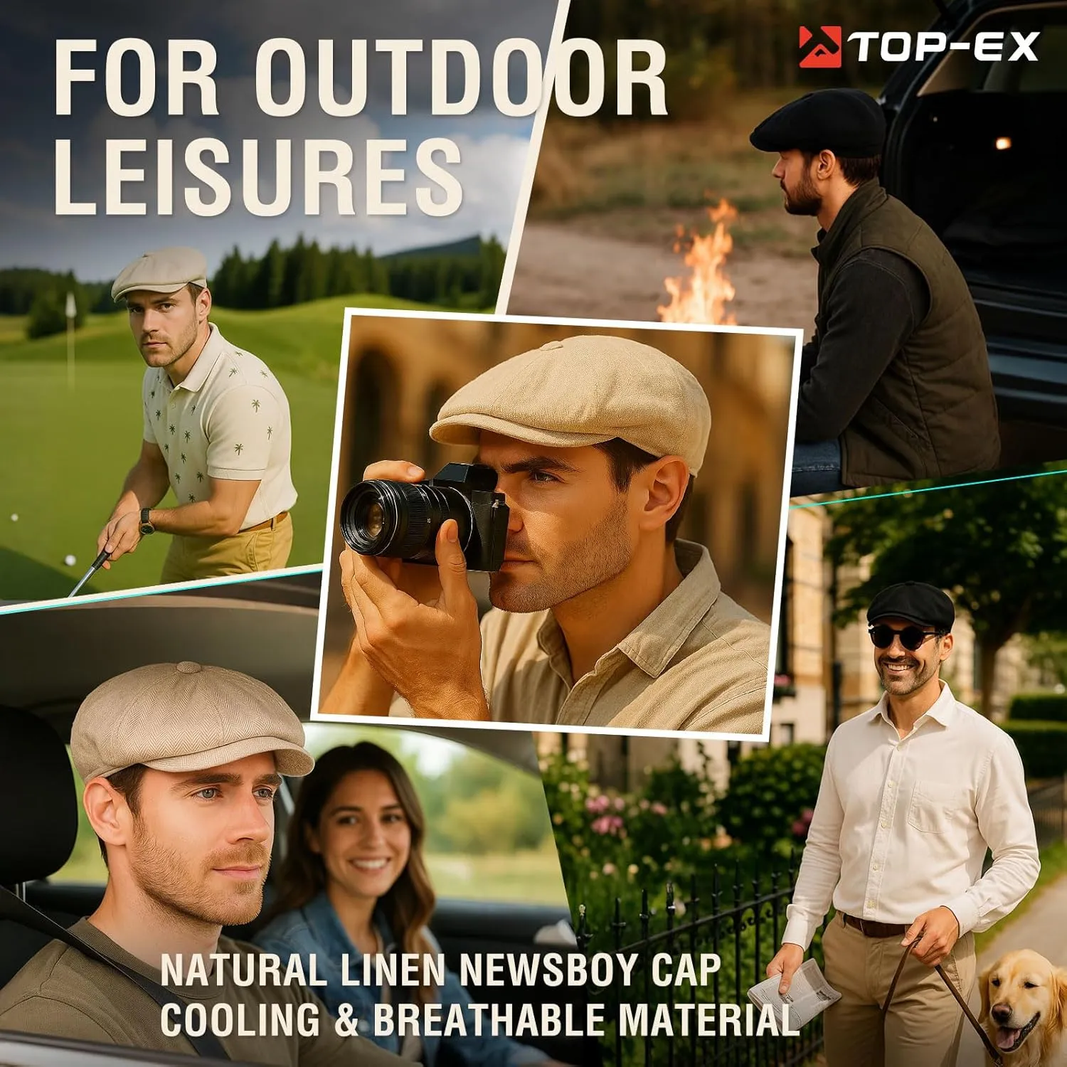 Oversized XL XXL Natural Linen Flat Cap Lightweight 8 Panel Summer Cooling Eco-Friendly Newsboy Hat Golf Outdoor