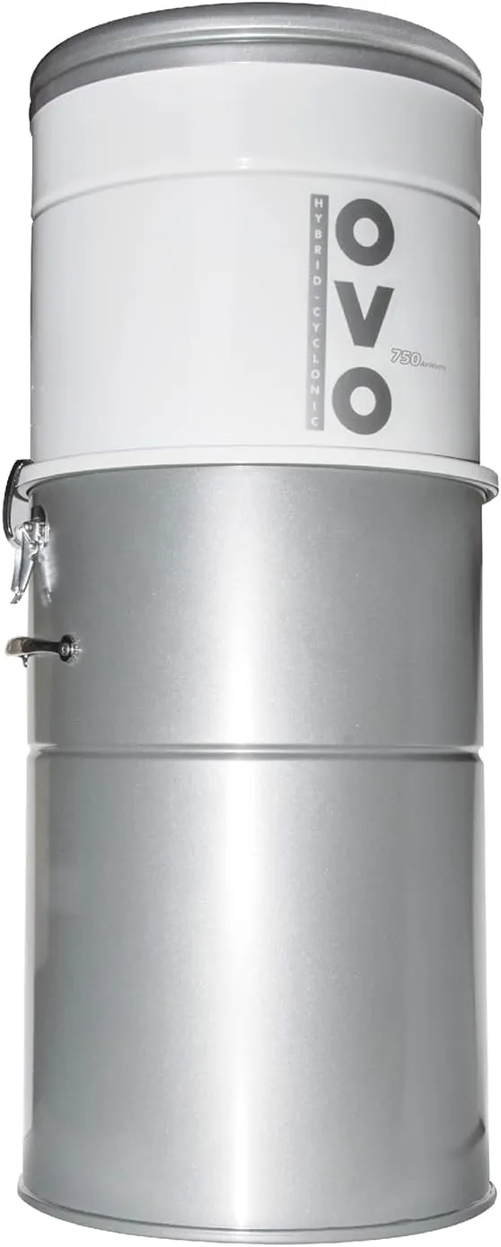 OVO 750 Airwatts Heavy Duty Powerful Central Vacuum System, Hybrid Filtration (with or Without Disposable Bags) 35L or 9.25Gal Bottom Load Dust Bin
