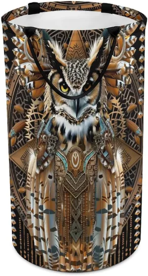 Owl Primitive Tribe Large Laundry Basket Laundry Hamper Bag Washing Bin Collapsible Tall With Handles Travel Bathroom College