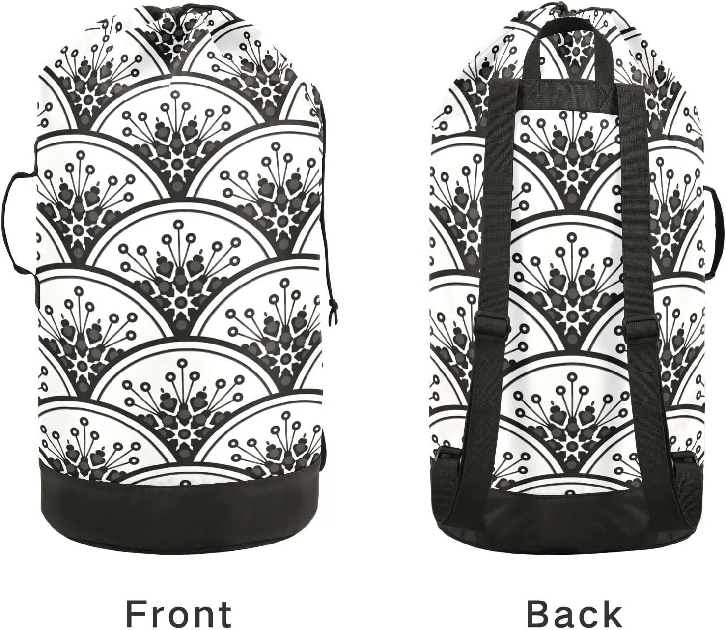 Oyihfvs Chinese Floral Porcelain Watercolor Black and White Ceramic Backpack Laundry Bag, Laundry Backpack with Shoulder Straps, Waterproof Nylon Clothes Hamper Bag for Men Women Yoga Backpack