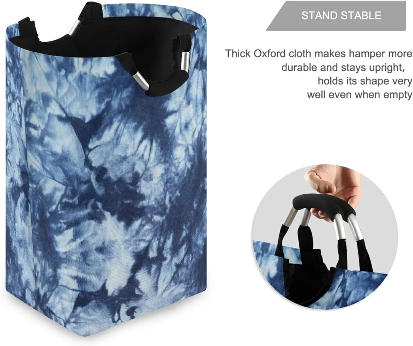 Oyihfvs Indigo Tie Dyed Pattern on Cotton Fabric Abstract Background Laundry Hamper Basket Bucket, Foldable Dirty Clothes Bag, Waterproof Fabric Washing Bin, Toy Storage with Handles for Bathroom