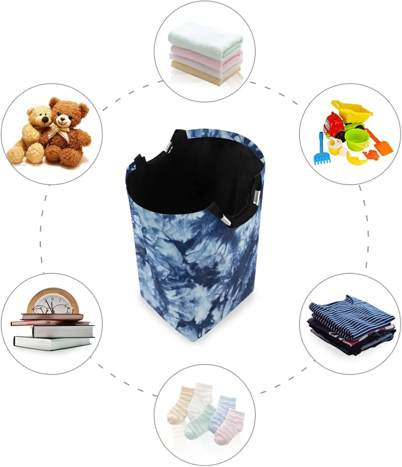 Oyihfvs Indigo Tie Dyed Pattern on Cotton Fabric Abstract Background Laundry Hamper Basket Bucket, Foldable Dirty Clothes Bag, Waterproof Fabric Washing Bin, Toy Storage with Handles for Bathroom