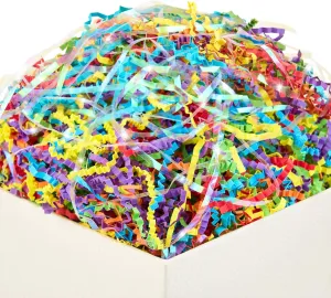 PAPER FAIR 1 LB Iridescent Rainbow Easter Grass Crinkle Cut Paper, Raffia Tissue Paper Filler Shred Strand Craft Bedding Cushion, Anniversary, Christmas, Birthday for Gift Basket Boxes