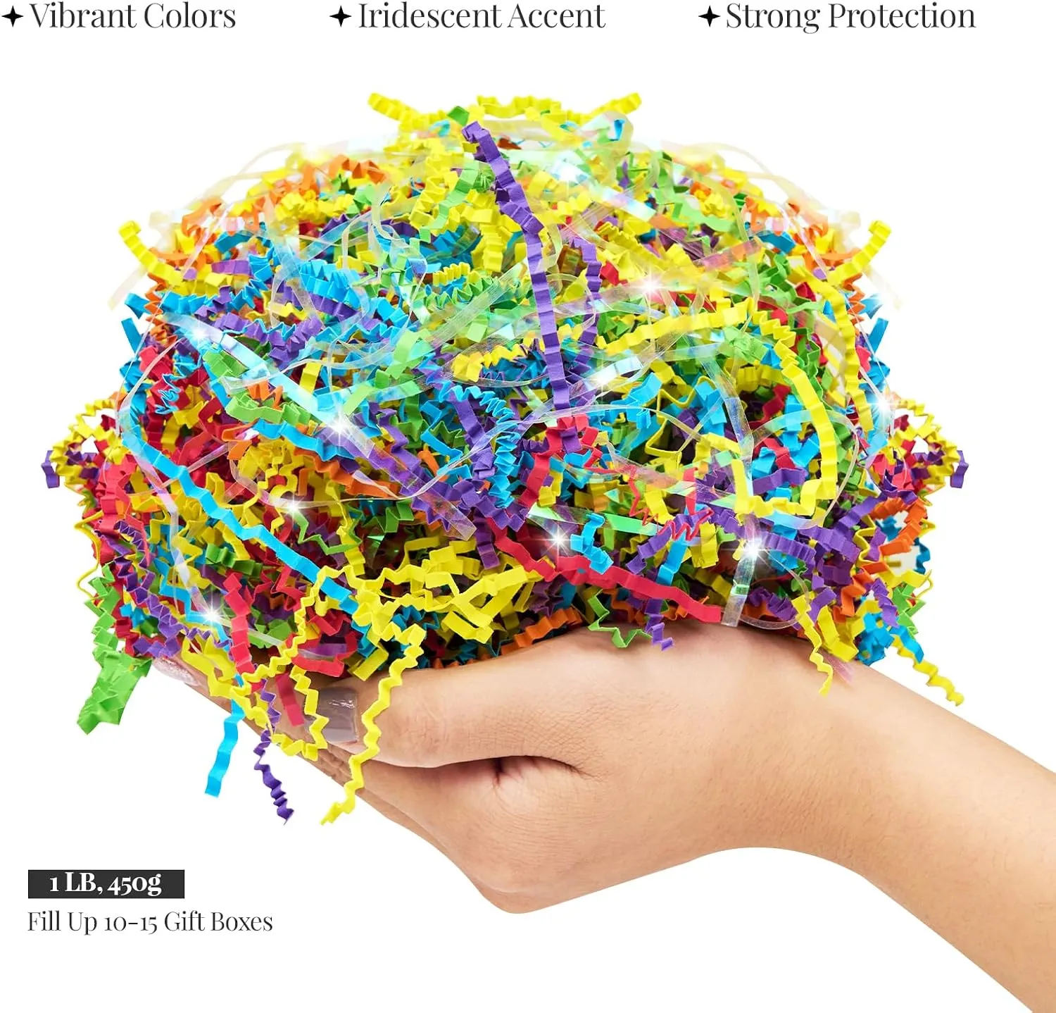 PAPER FAIR 1 LB Iridescent Rainbow Easter Grass Crinkle Cut Paper, Raffia Tissue Paper Filler Shred Strand Craft Bedding Cushion, Anniversary, Christmas, Birthday for Gift Basket Boxes