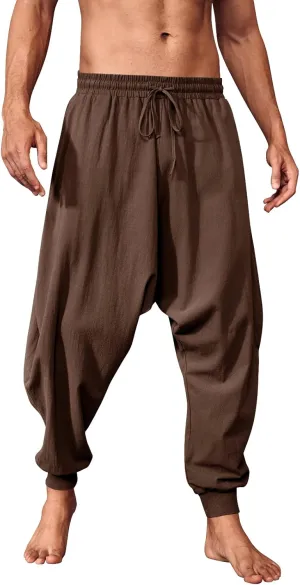 PASLTER Mens Pirate Pants Medieval Viking Costume Trousers Renaissance Halloween Baggy Harem Linen Pants