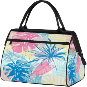 Pastel Tropic Leaves Weekender Bags for Women 25L Small Travel Duffel Bag Teen Girl Colorful Overnight Tote Bags Ladies Gym Duffle Carry On Bag