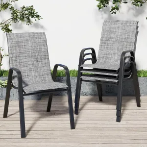 Patio Chairs, Stackable Outdoor Dining Chairs for All Weather Textilene Fabric & Metal Frame, Outdoor Chairs Set for Backyard Deck Garde (Grey, Set of 4)