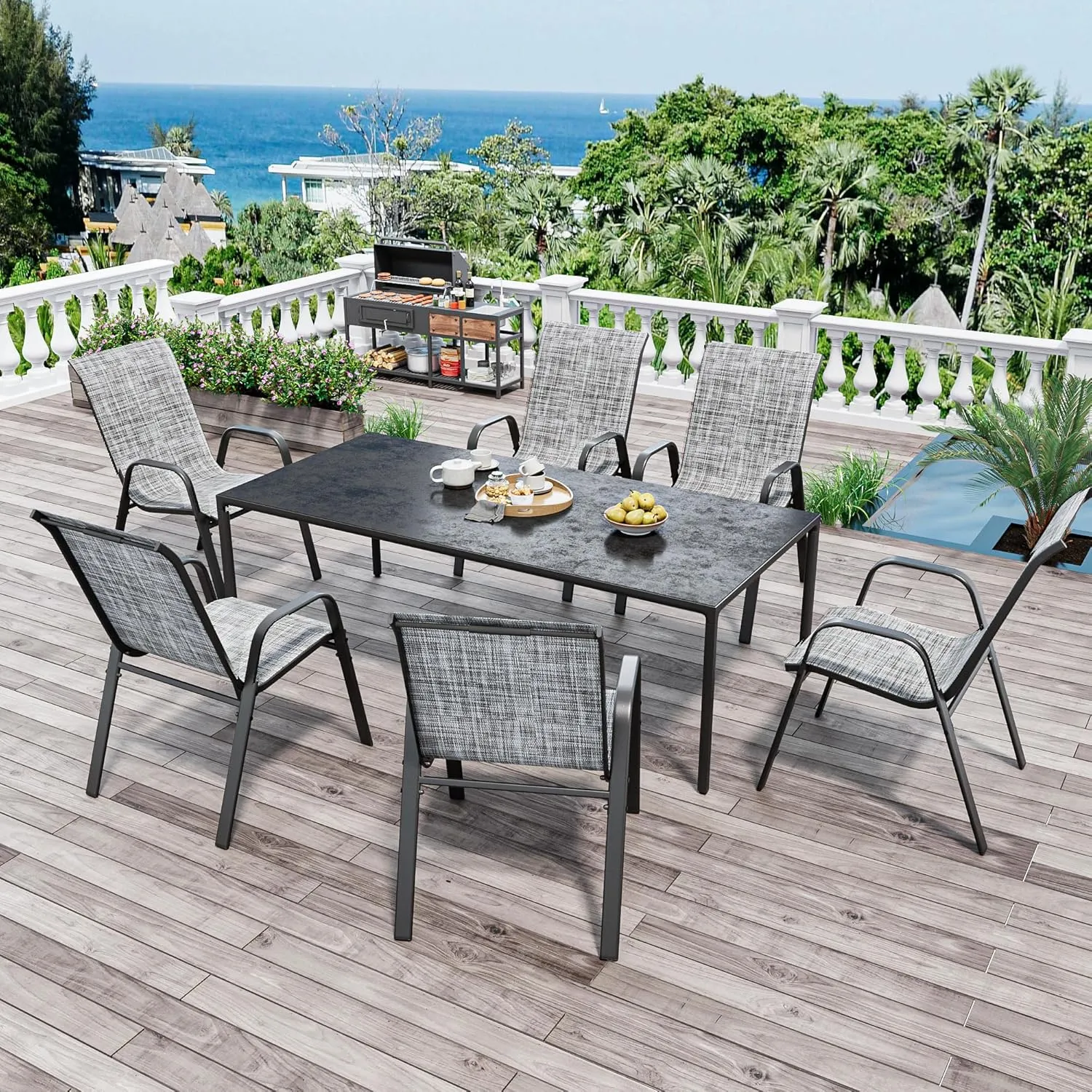 Patio Chairs, Stackable Outdoor Dining Chairs for All Weather Textilene Fabric & Metal Frame, Outdoor Chairs Set for Backyard Deck Garde (Grey, Set of 4)