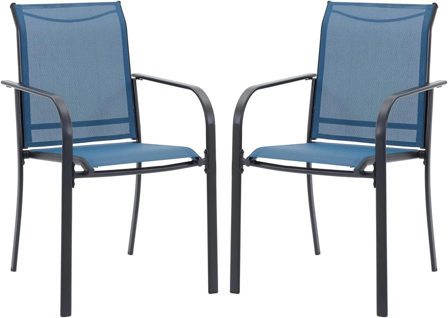 Patio Dining Chairs Set of 2, Stackable Outdoor Textilene Chairs with High Back, Armrests, Outdoor Metal Frame Patio Chairs for Porch, Lawn, Garden, Deck, Blue Fabric