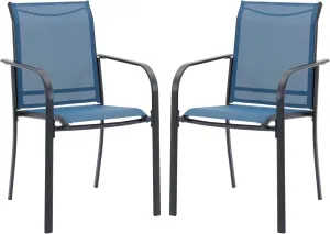 Patio Dining Chairs Set of 2, Stackable Outdoor Textilene Chairs with High Back, Armrests, Outdoor Metal Frame Patio Chairs for Porch, Lawn, Garden, Deck, Blue Fabric