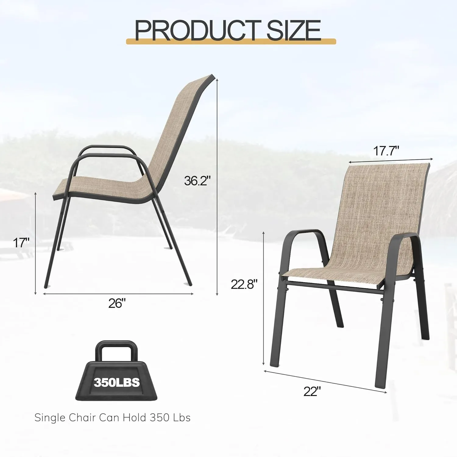 Patio Dining Chairs Set of 4 Outdoor Stackable Dining Chairs for All Weather 330lbs Capacity Heavy Duty Textilene Fabric Rustproof Metal Frame Patio Furniture for Backyard Garden Poolside (Brown)
