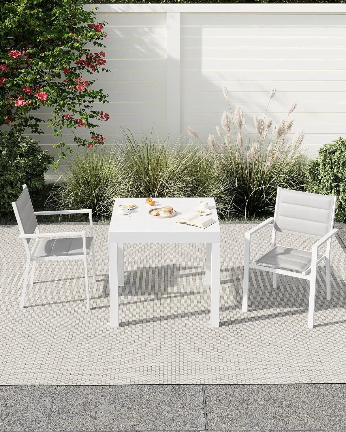 Patio Stackable Chairs Set of 2, Outdoor Aluminum Stacking Dining Chairs with Textilene Fabric for Outdoor, Patio, Deck, Backyard