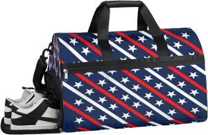 Patriotic Star Stripe Gym Bag for Men Women Fitness Workout Sports Duffle Bag with Shoes Compartment 4th Of July Water Resistant Overnight Weekender Duffel Bag