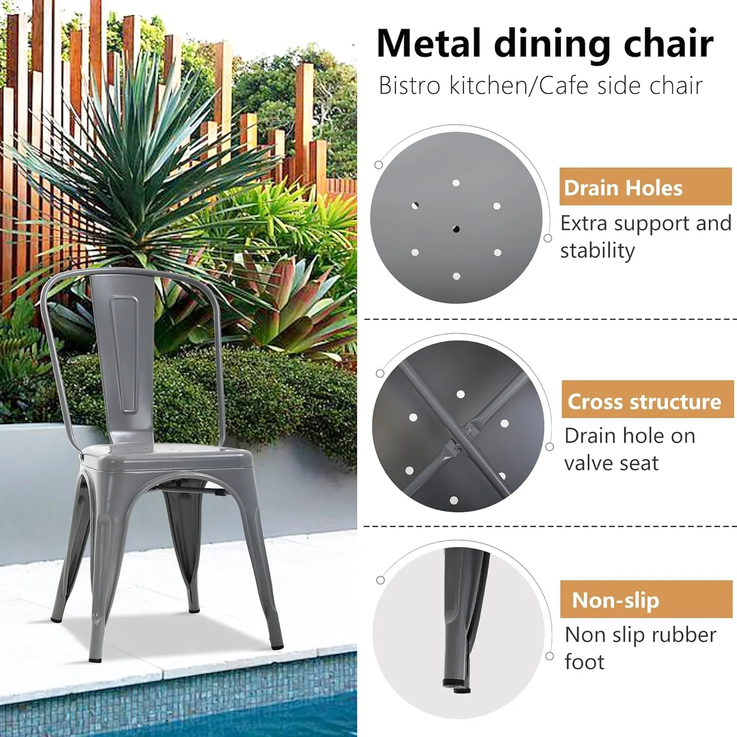 PayLessHere Dining Chairs Kitchen Chairs 18-Inch to-lix Side Stackable Chairs 330 Lbs Weight Capacity Indoor Outdoor Chairs Sturdy Metal Seating