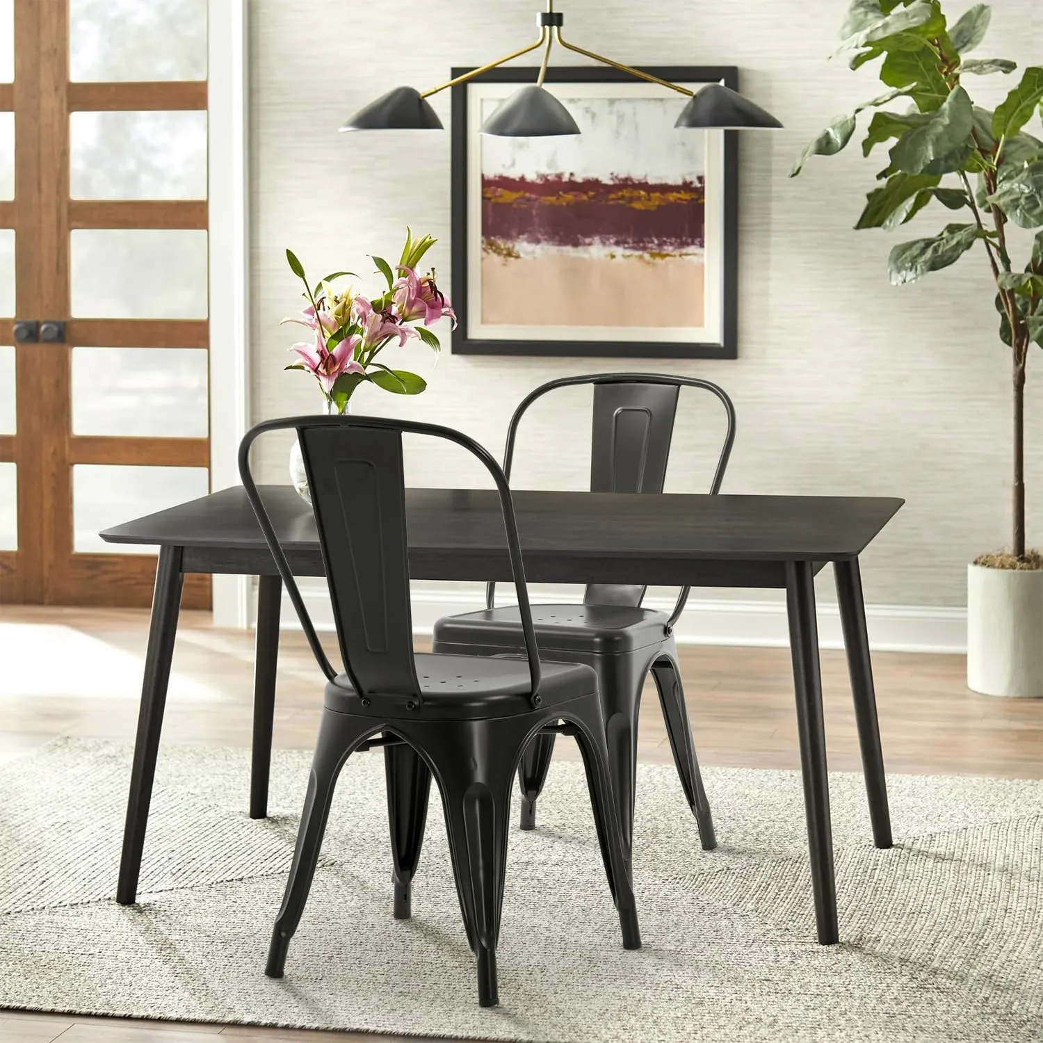 PayLessHere Metal Dining Chairs Set of 2 Modern Patio Chair 18 Inch Indoor Outdoor Chairs Kitchen Chairs Metal Chairs Restaurant Chair Seat Height Metal Stackable Chair 330 LBS Weight Capacity