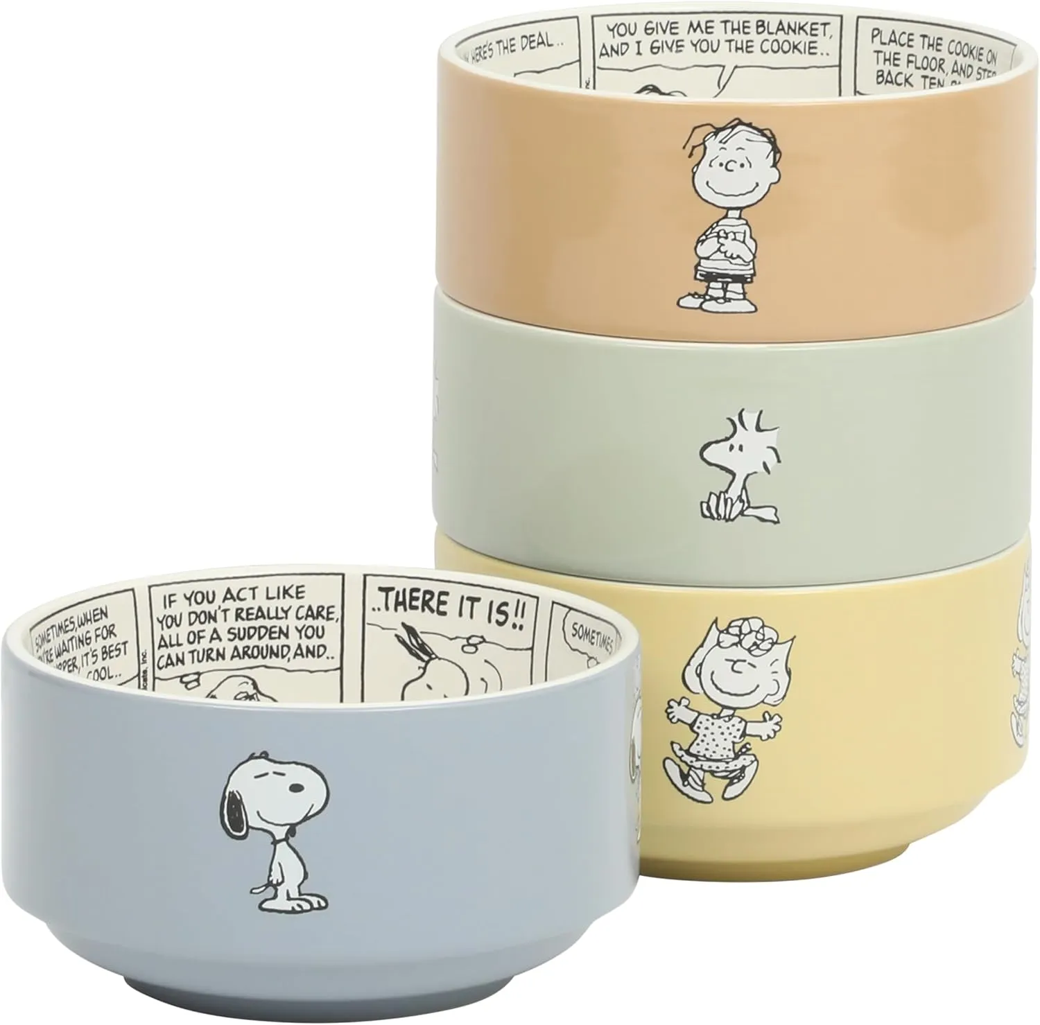 Peanuts Snoopy Bonbon Bites 4 Piece 5.5" Decorated Stoneware Ceramic Stackable Bowl Set