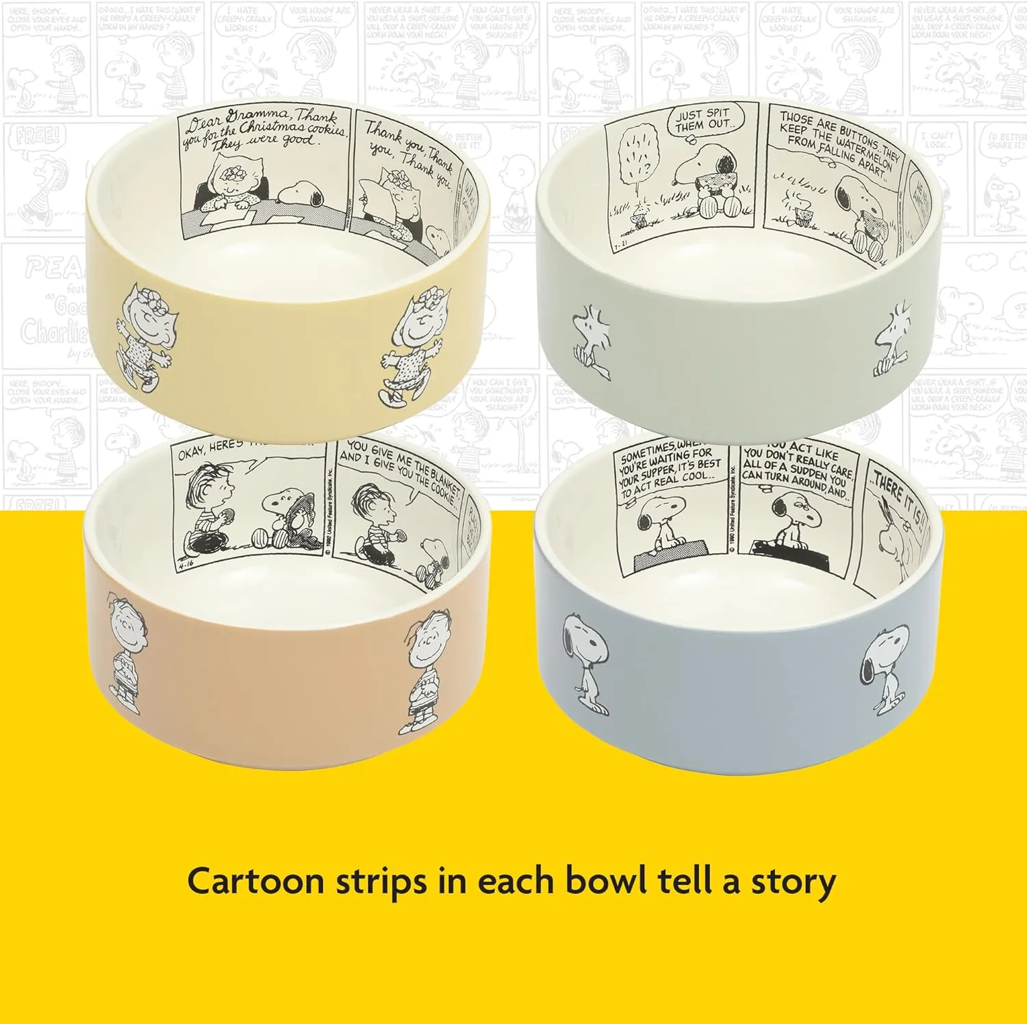 Peanuts Snoopy Bonbon Bites 4 Piece 5.5" Decorated Stoneware Ceramic Stackable Bowl Set