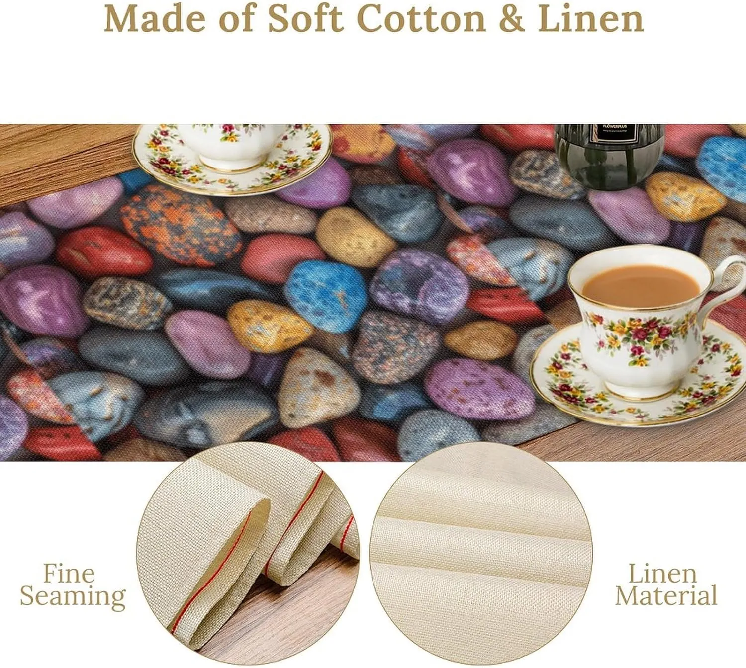 Pebbles and Rocks Table Runner 72 Inches Spring Table Runners Floral Farmhouse Decor Easter Dining Tables Cover, Machine Washable for Home Party, Indoor Outdoor