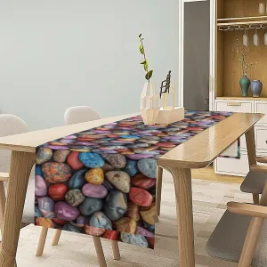 Pebbles and Rocks Table Runner 72 Inches Spring Table Runners Floral Farmhouse Decor Easter Dining Tables Cover, Machine Washable for Home Party, Indoor Outdoor