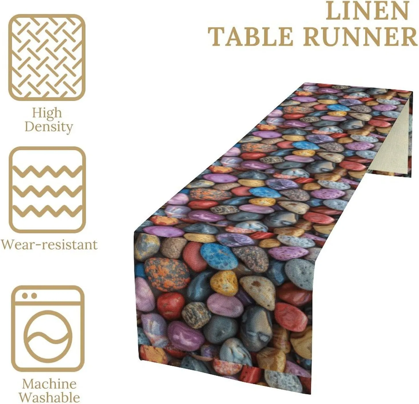 Pebbles and Rocks Table Runner 72 Inches Spring Table Runners Floral Farmhouse Decor Easter Dining Tables Cover, Machine Washable for Home Party, Indoor Outdoor