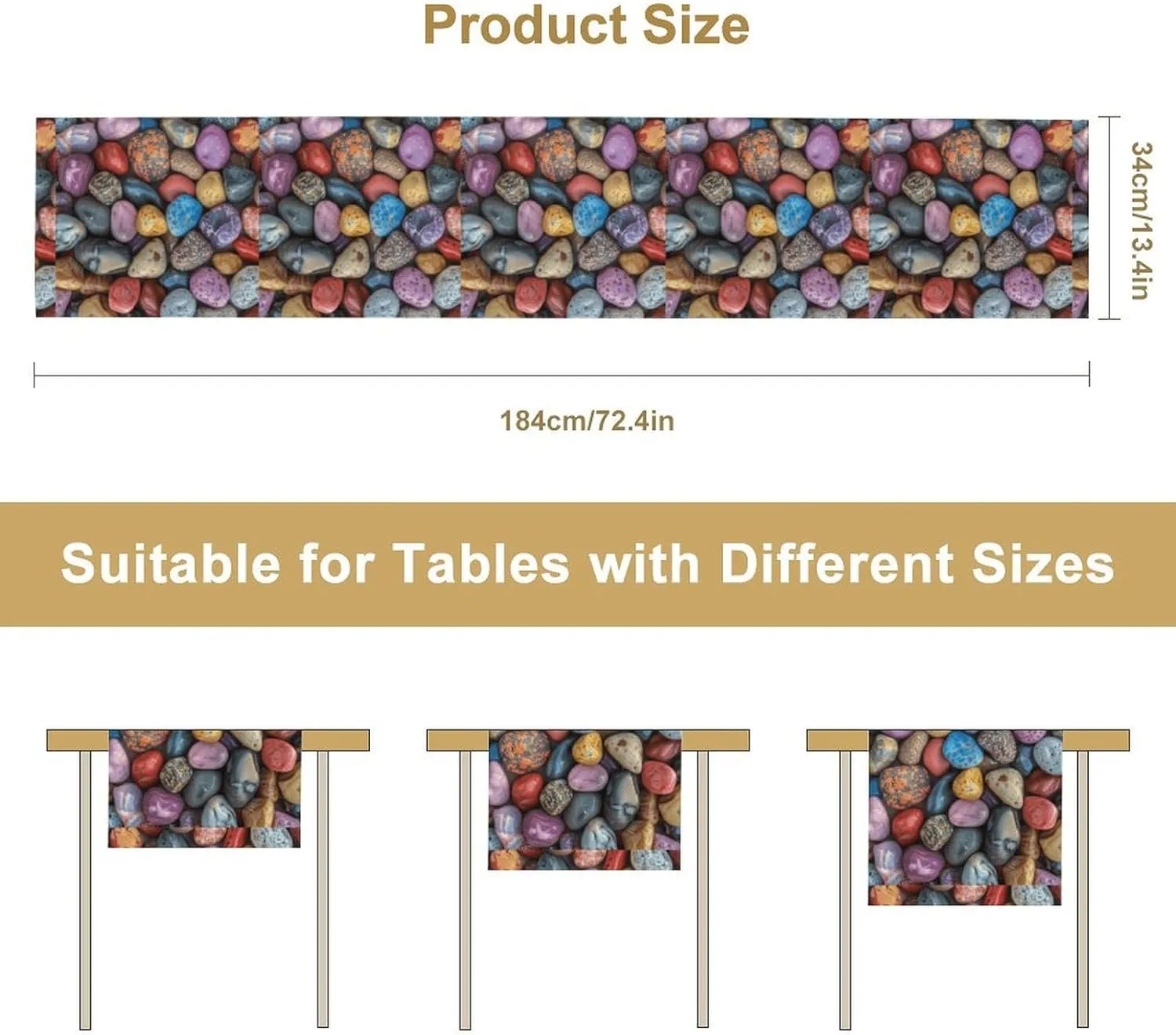 Pebbles and Rocks Table Runner 72 Inches Spring Table Runners Floral Farmhouse Decor Easter Dining Tables Cover, Machine Washable for Home Party, Indoor Outdoor
