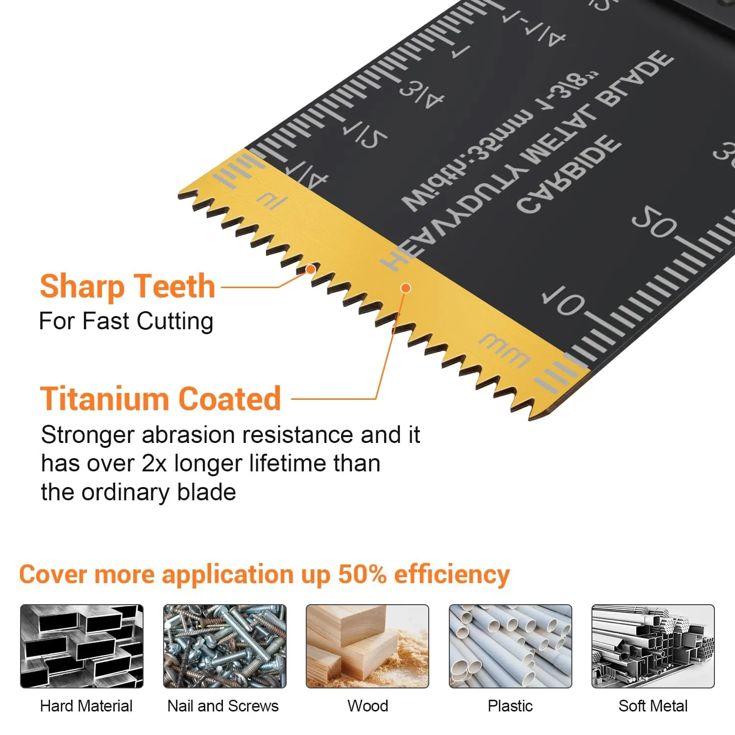 PECHAM 50PCS Titanium Oscillating Tool Blades, Universal Oscillating Multitool Blades Metal Cutting Quick Release for Hard Material Metal Nails Wood Plastic Fit Dewalt Rockwell Milwaukee Makita Bosch