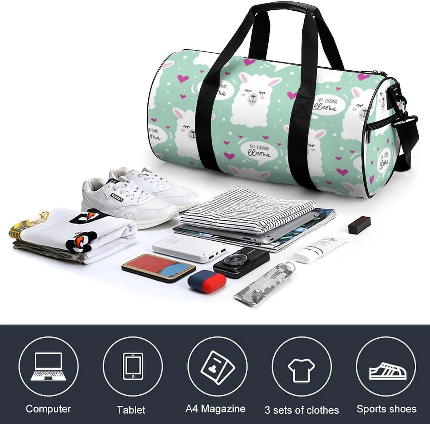 Penguin Bird Large Capacity Cylindrical Fitness Bag Unisex