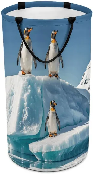 Penguins On The Iceberg Printed Laundry Basket Collapsible Hamper Bin Waterproof Dirty Clothes Bucket Storage Bag Home Decor for Bedroom Bathroom Office Living Room