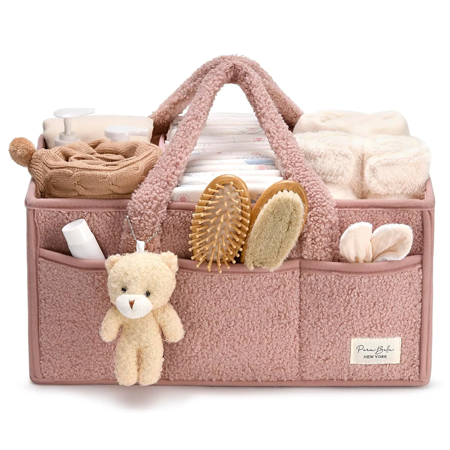 PeraBella Baby Diaper Caddy Organizer with Handle, Newborn Baby Essentials Registry Search Must Haves, Shower Gift Basket Boy&Girl, Portable Diaper Storage Basket Bin for Wipes, Car Caddy Organizer