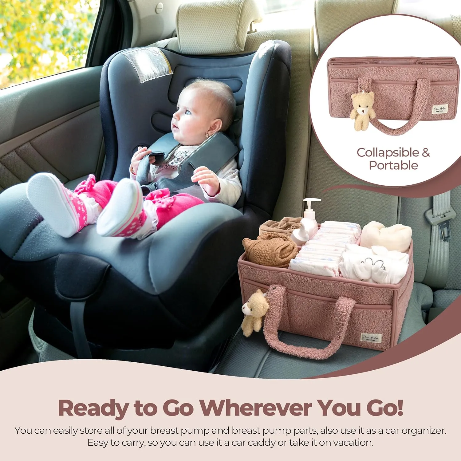 PeraBella Baby Diaper Caddy Organizer with Handle, Newborn Baby Essentials Registry Search Must Haves, Shower Gift Basket Boy&Girl, Portable Diaper Storage Basket Bin for Wipes, Car Caddy Organizer