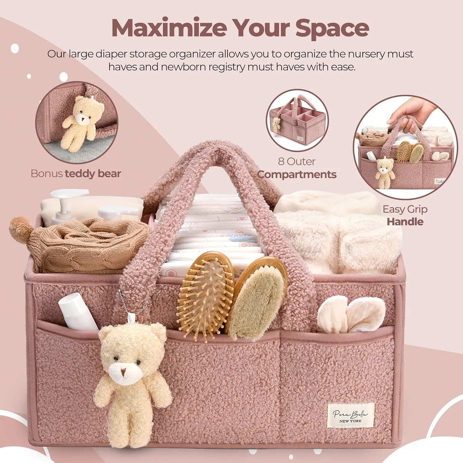 PeraBella Baby Diaper Caddy Organizer with Handle, Newborn Baby Essentials Registry Search Must Haves, Shower Gift Basket Boy&Girl, Portable Diaper Storage Basket Bin for Wipes, Car Caddy Organizer