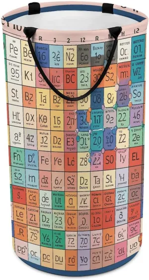 Periodic Table of Elements Printed Laundry Basket Collapsible Hamper Bin Waterproof Dirty Clothes Bucket Storage Bag Home Decor for Bedroom Bathroom Office Living Room