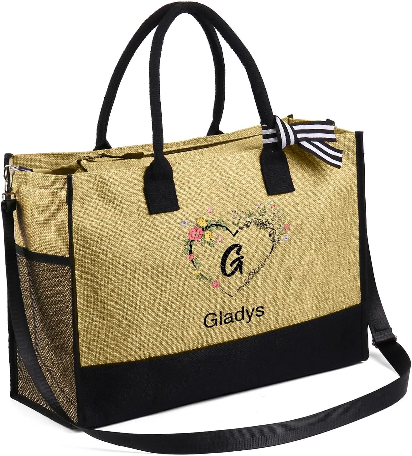 Personalized Names Tote Bags for Women - Custom Initial Bag for Shopping Reusable Gifts for Wedding Christmas