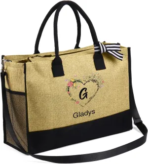 Personalized Names Tote Bags for Women - Custom Initial Bag for Shopping Reusable Gifts for Wedding Christmas