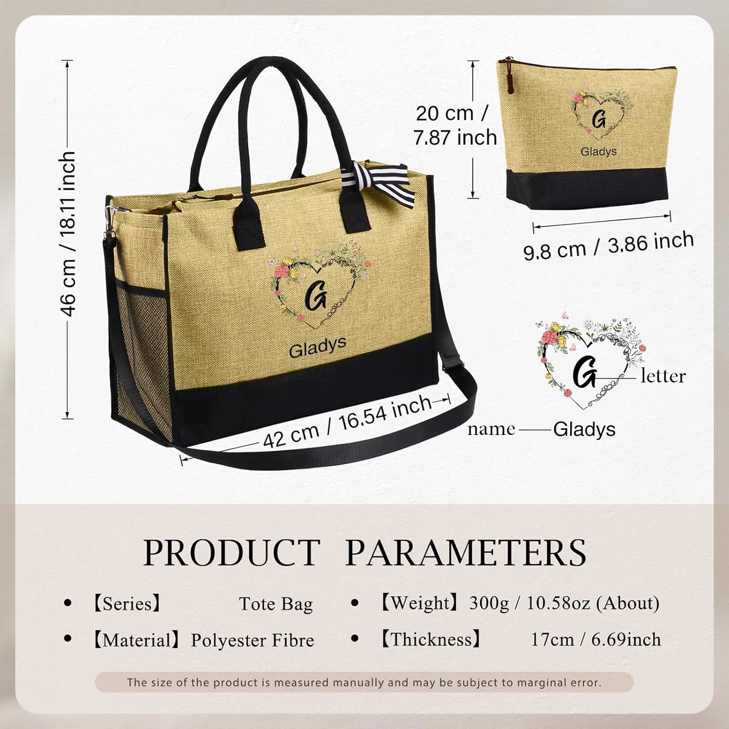 Personalized Names Tote Bags for Women - Custom Initial Bag for Shopping Reusable Gifts for Wedding Christmas