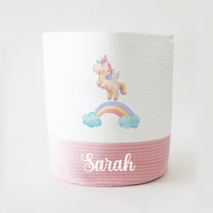 Personalized Storage Basket - Large - Unicorn Theme - Pink