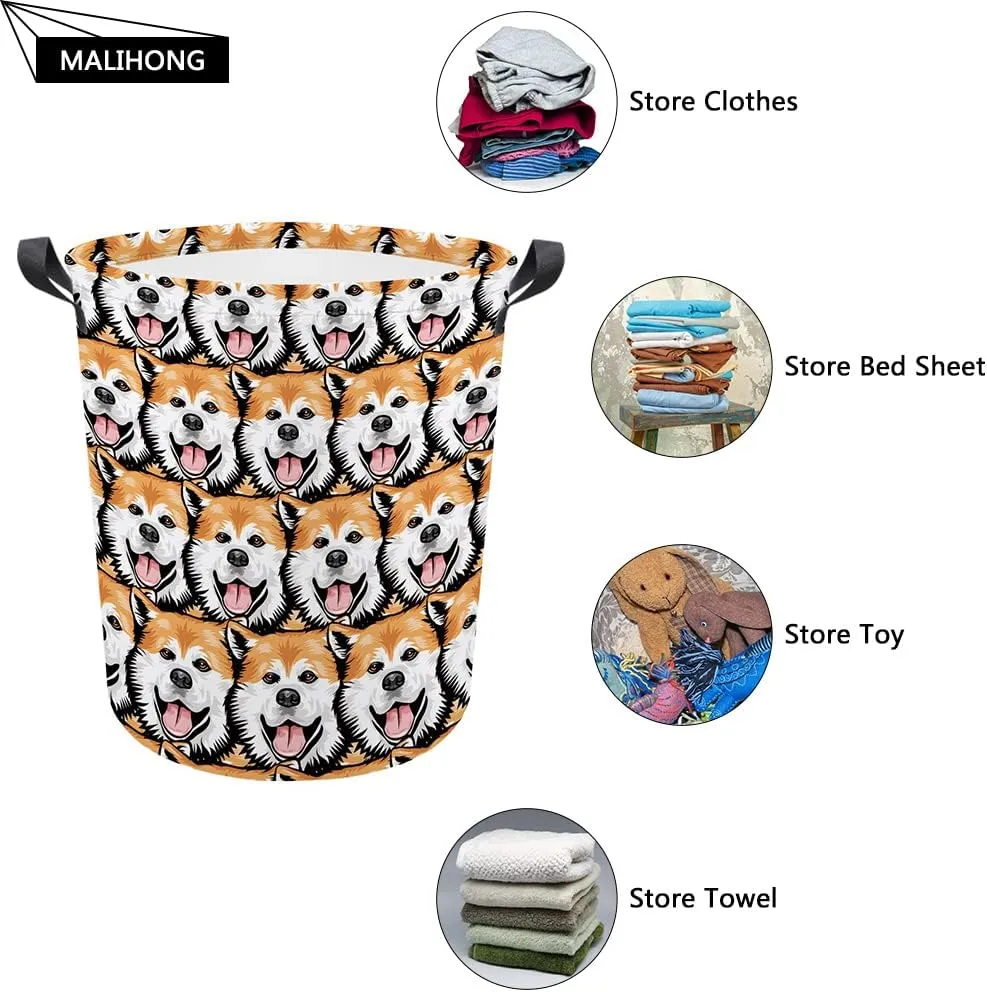 Personalized Sunflower Laundry Basket Cute Pembroke Welsh Corgi Dog Bathroom Cloth Bag Custom Dog Name Storage Basket.
