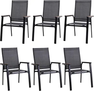 PHI VILLA Outdoor Patio Dining Chairs Set of 6 Clearance, Stackable Aluminum Lightweight Breathable Chairs with Armrest, Stackable Space Saving Garden Lawn Chairs for All Weather