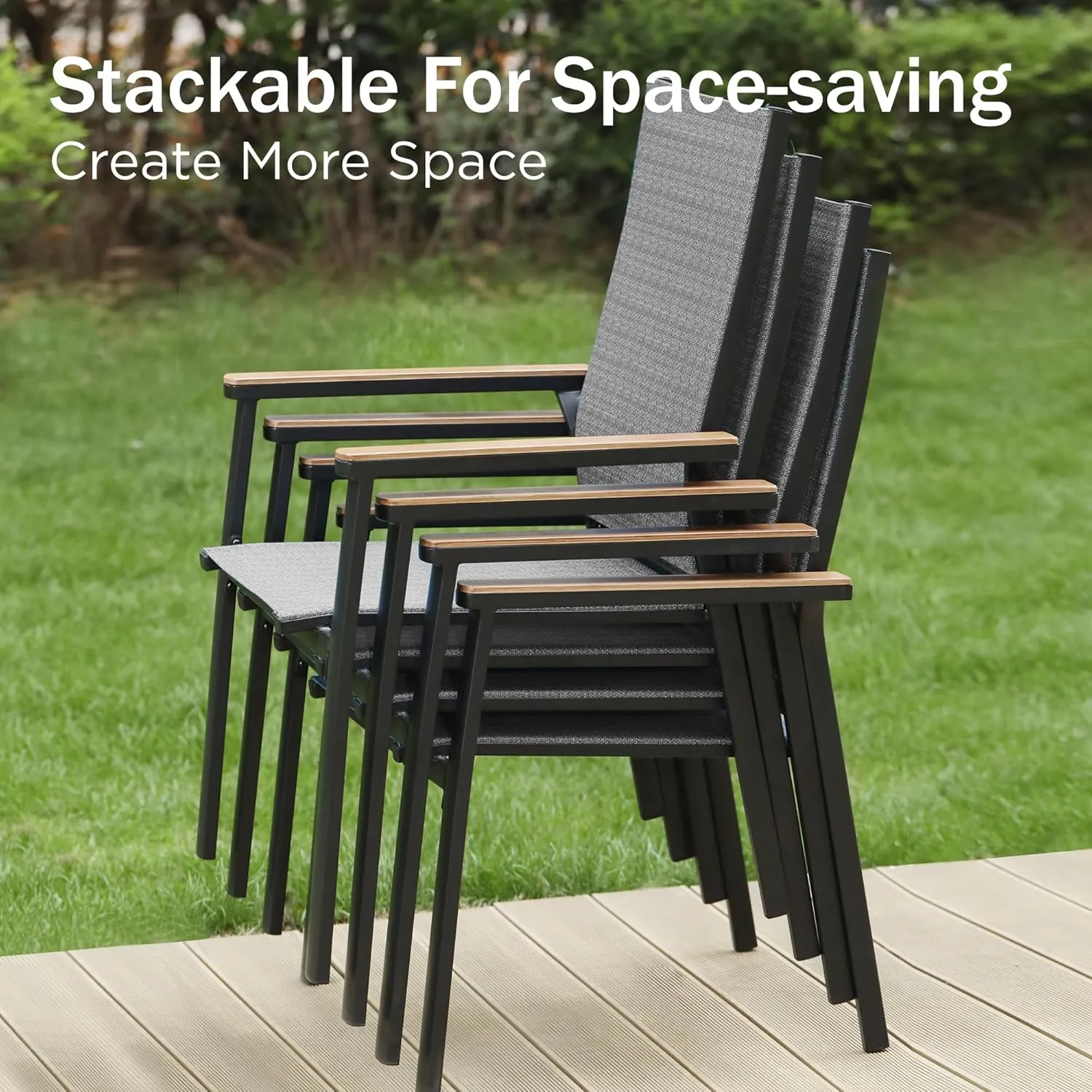 PHI VILLA Outdoor Patio Dining Chairs Set of 6 Clearance, Stackable Aluminum Lightweight Breathable Chairs with Armrest, Stackable Space Saving Garden Lawn Chairs for All Weather