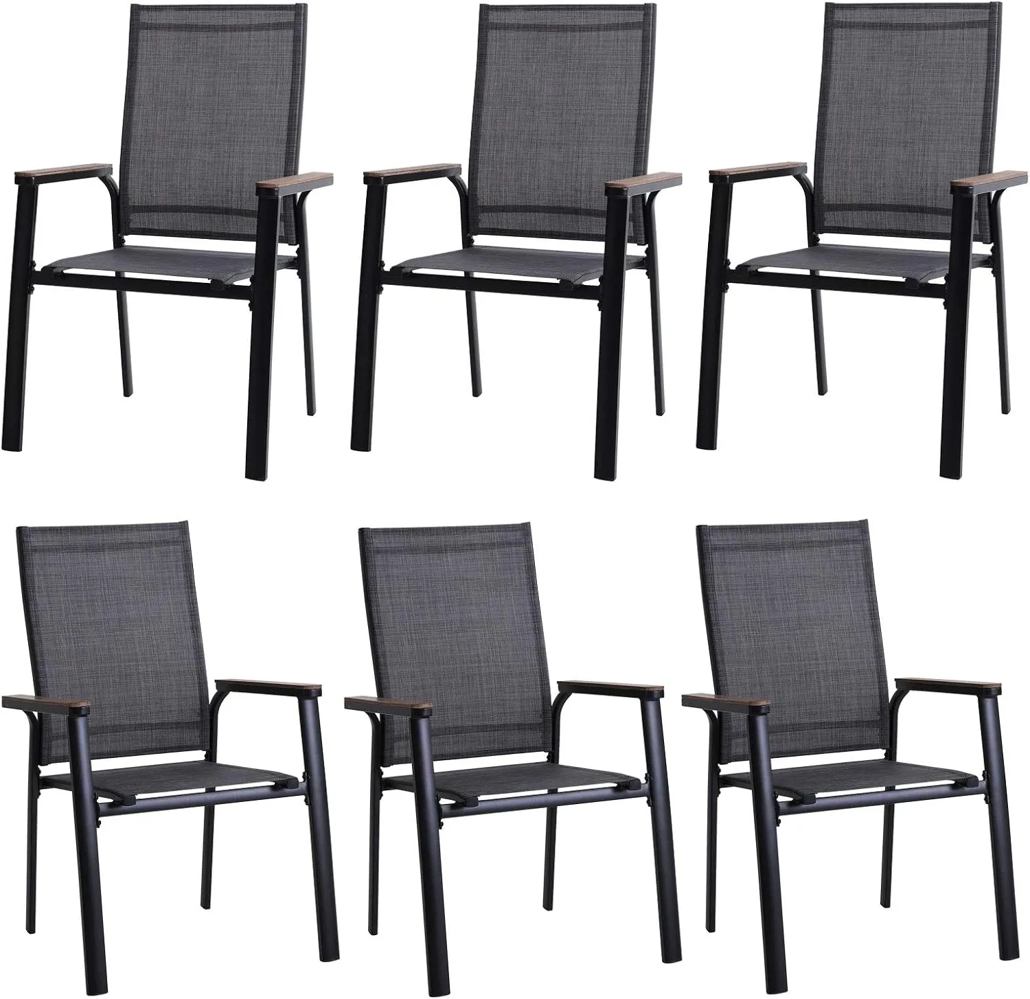 PHI VILLA Outdoor Patio Dining Chairs Set of 6 Clearance, Stackable Aluminum Lightweight Breathable Chairs with Armrest, Stackable Space Saving Garden Lawn Chairs for All Weather