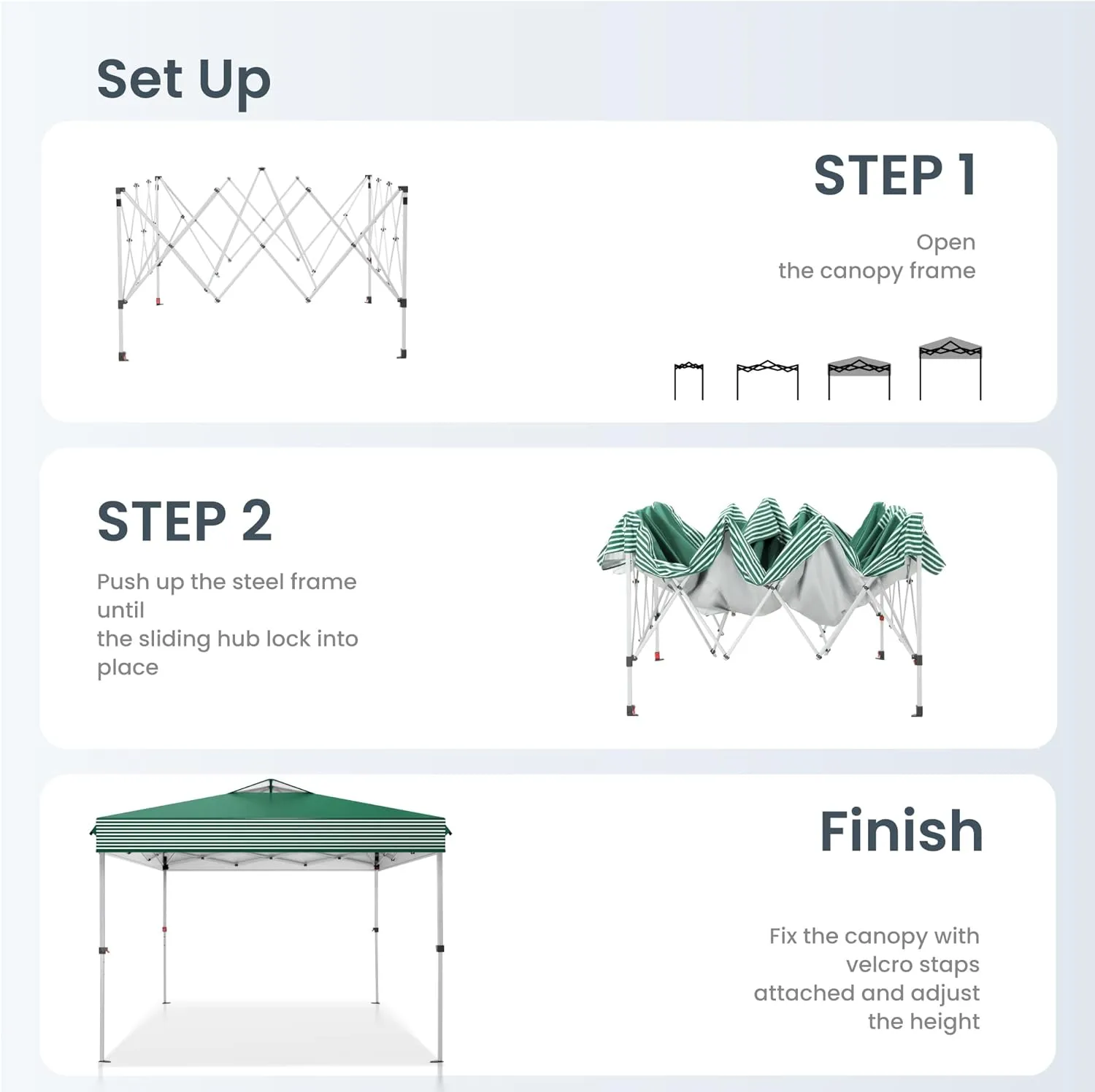 PHI VILLA Pop Up Canopy 10 10 Tents for Parties with Wheeled Bag, Portable Lightweight Folding w/Adjustable Height,Green and White Stripes，Green Stripe