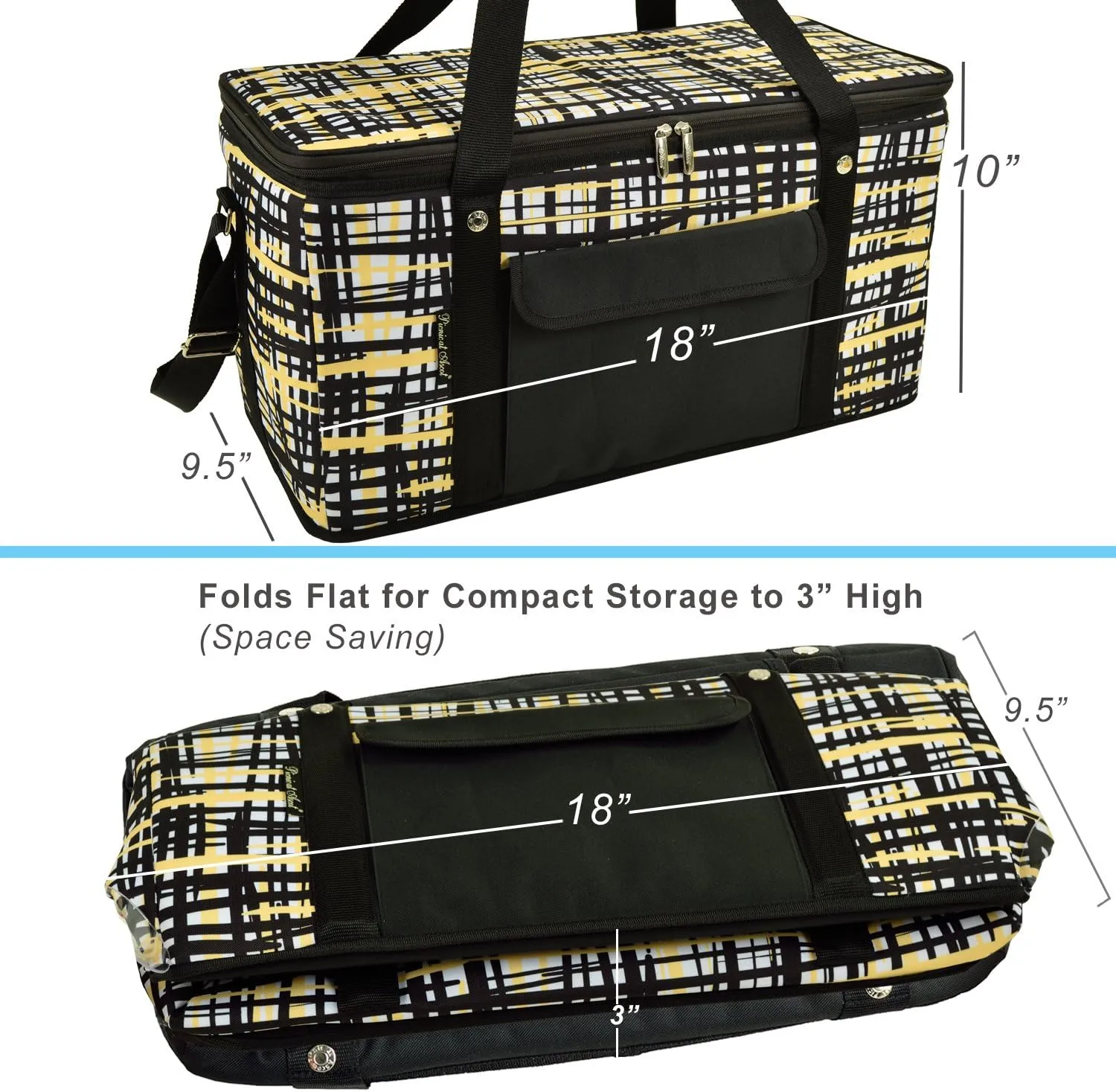 Picnic at Ascot 42 Can Capacity Semi Rigid Collapsible Leakproof Cooler- Designed & Quality Approved in The USA - Yellow/Black