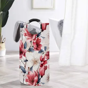 Pink Floral  Round Laundry Basket
