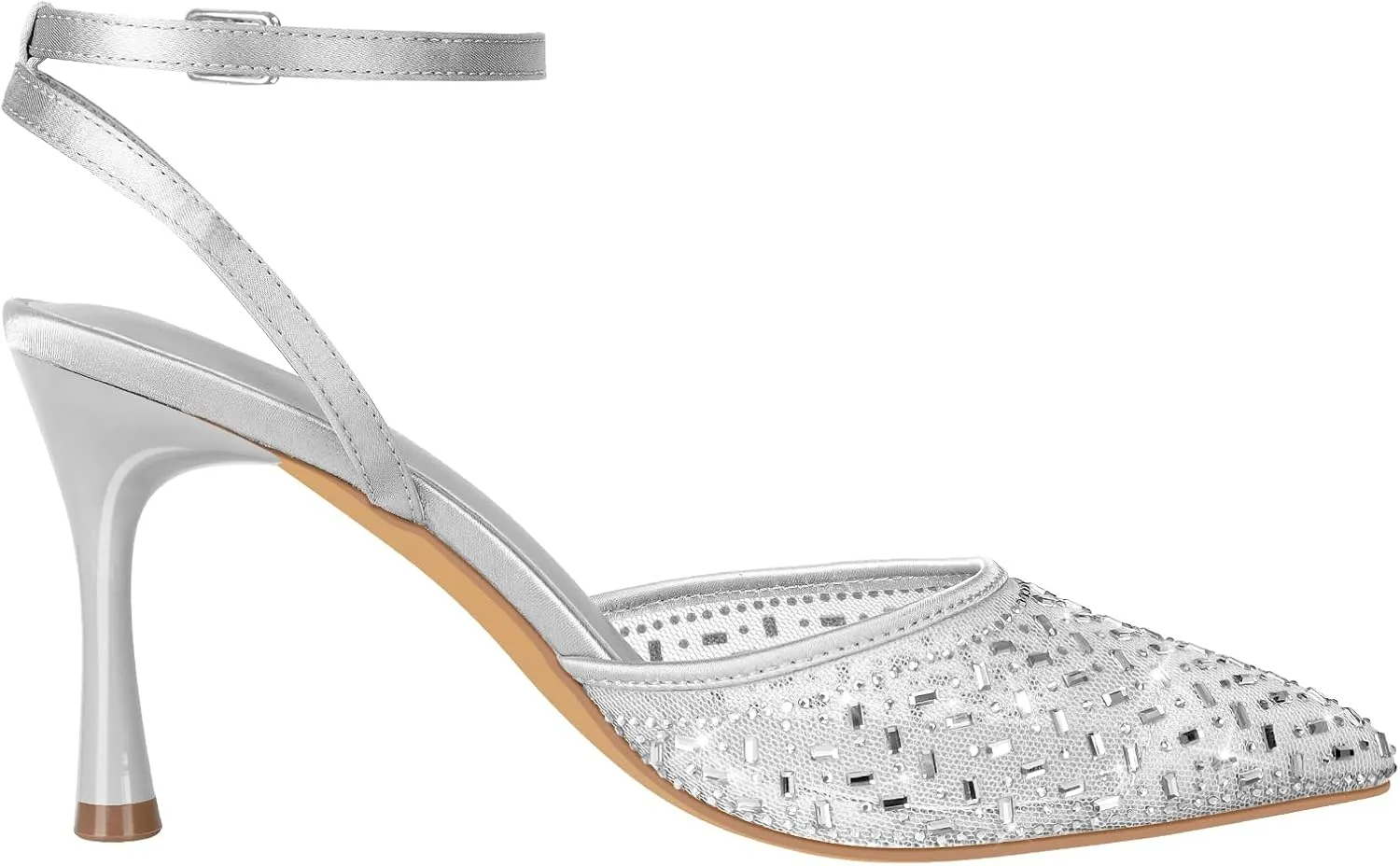 PIZZ ANNU Women's Cienna High Heels Sexy Stiletto Pumps Closed Toe Mesh Sparkly Rhinestones Ankle Strap Dress Wedding Party Pumps Shoes