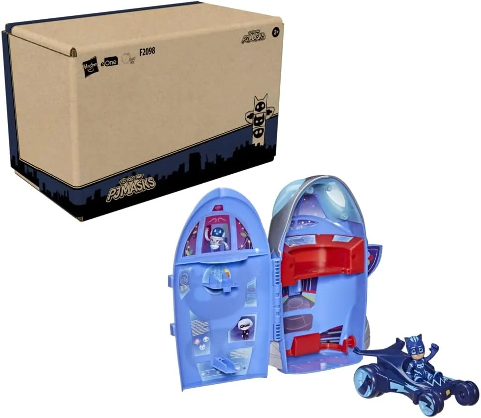 PJ Masks 2-in-1 HQ Playset, Headquarters and Rocket Preschool Toy for Kids Ages 3 and Up, Includes Catboy Action Figure and Cat-Car Vehicle