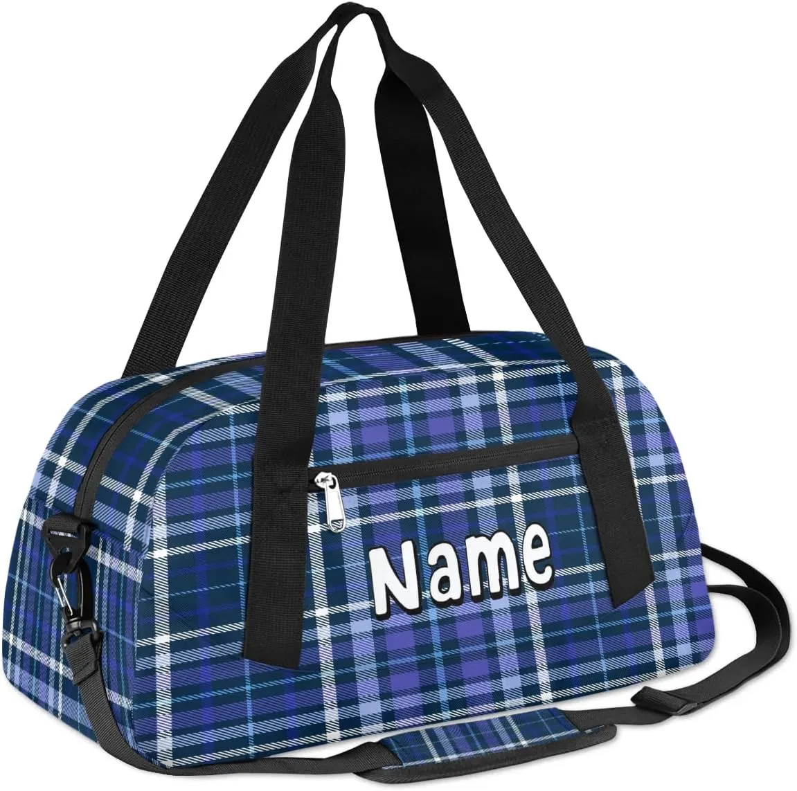 Plaid Blue Indigo Personalized Kids Duffle Custom Duffel Bag for Little Girls Boys Overnight Bag Mini Gym Duffle Bag 18.5 Inch Checked Weekender Bag for Kids Travel Sport Duffle Bag