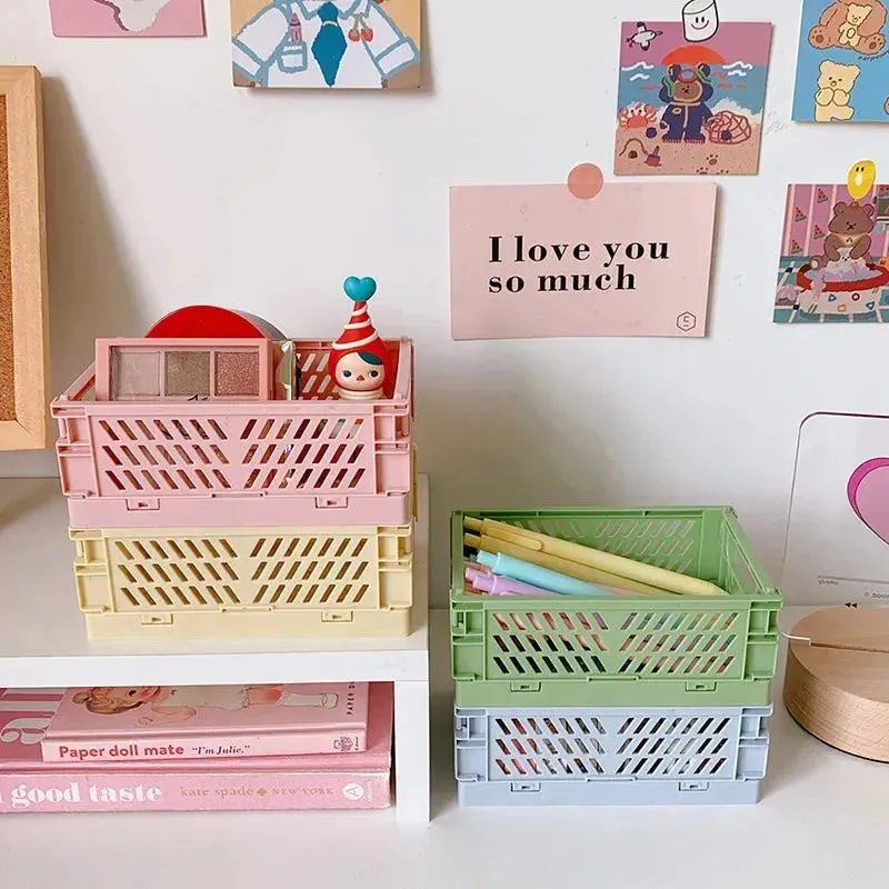 Plastic Stackable Foldable Stationary Holder Simple Cute Student Office Desktop Storage Stationery Organizer Storage Bags Basket