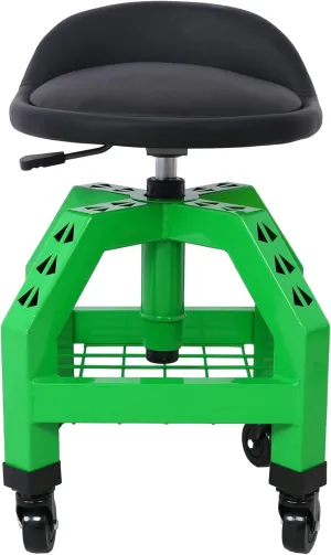 Pneumatic 360 Degree Swivel Stool, Mechanics Rolling Creeper Seat, Heavy Duty Rolling Mechanics Stool, Shop Stool with Casters Green