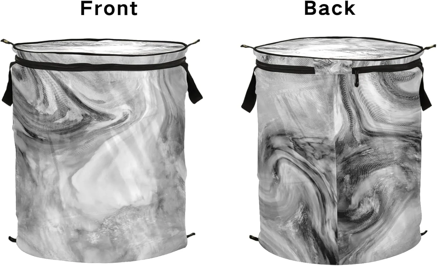 Poeticcity Grey Marble Stone Abstract Mottled Spotty Ink Texture Paint Pop Up Laundry Hamper, Collapsible Dirty Clothes Basket with Zipper Lid, Storage Bag Washing Bin for Room College Dorm Travel